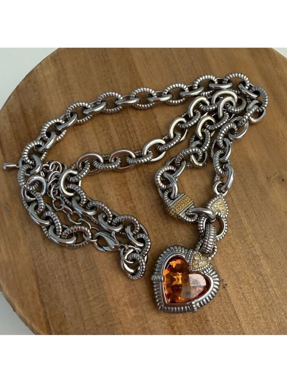 Citrine Heart Pendant Silver and Gold Necklace - Picture 2 of 13